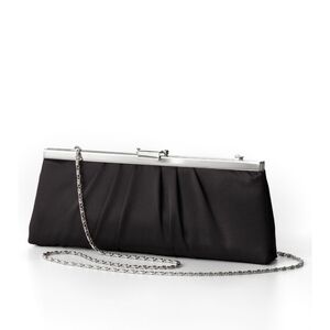 Jessica McClintock Gun Saxxe Pleated Black Satin Clutch with Silver Chain